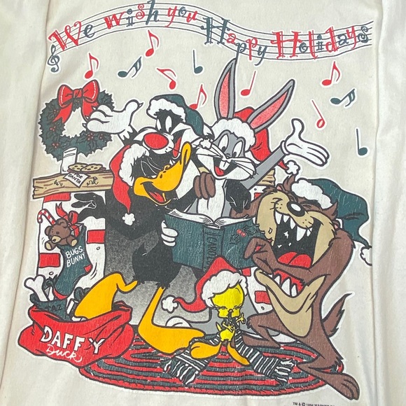 Vtg Looney Tunes Christmas Sweatshirt Warner Bros - Picture 4 of 8